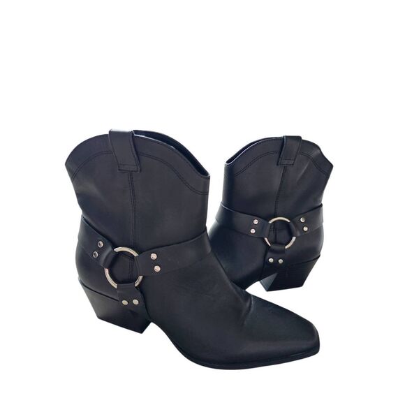 Open Edit Enzo Boots Western Style Black Size 9 Block Heel - Picture 3 of 8